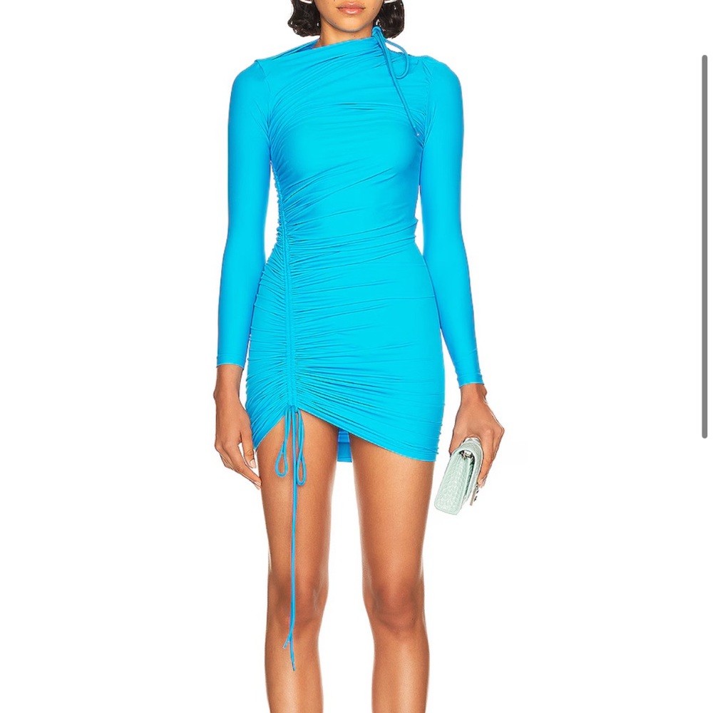 Balenciaga Bright Blue spandex ruched mini dress small